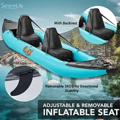 SereneLife 2 Person Inflatable Kayak – Double Kayak with Aluminum Paddles, Repair Kit – Lightweight, Portable Adult Kayaks with High-Output Pump – Durable Vinyl Kayak – Aqua