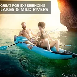 SereneLife 2 Person Inflatable Kayak – Double Kayak with Aluminum Paddles, Repair Kit – Lightweight, Portable Adult Kayaks with High-Output Pump – Durable Vinyl Kayak – Aqua