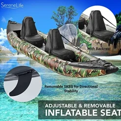 SereneLife 2 Person Inflatable Kayak – Double Kayak with Aluminum Paddles, Repair Kit – Lightweight, Portable Adult Kayaks with High-Output Pump – Durable Vinyl Kayak for Lake, Mild River – Camo