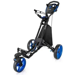 SereneLife 3 Wheel Golf Push Cart – Lightweight Folding Walking Push Cart Roller Golf Bag Holder with Brake, Bracket, and Storage – Assorted