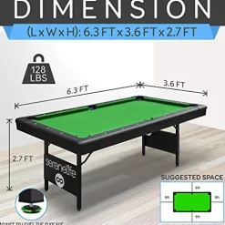 SereneLifeHome 6-Ft Folding Pool Table – Foldable Billiard Game Table with Accessories