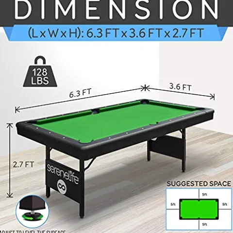 SereneLifeHome 6-Ft Folding Pool Table – Foldable Billiard Game Table with Accessories