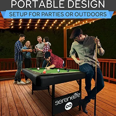 SereneLifeHome 6-Ft Folding Pool Table – Foldable Billiard Game Table with Accessories