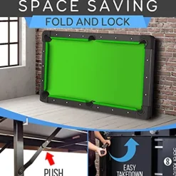 SereneLifeHome 6-Ft Folding Pool Table – Foldable Billiard Game Table with Accessories