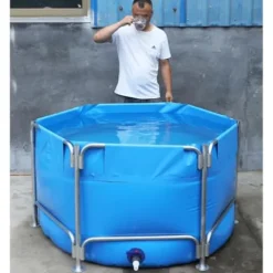 Sermair Blue Canvas Pool Folding Plastic Swimming Pool Multi-Functional Water Storage Tank 157×47 Inch