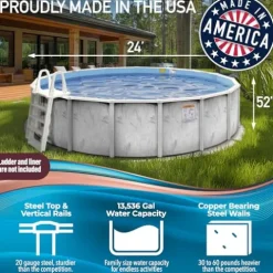 Shop Square 24 Ft x 52 Inch Steel Wall Above Ground Pool Silver