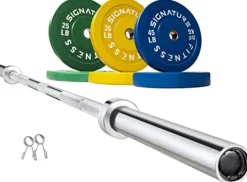 Signature Fitness 210LB Olympic Bumper Plate Set with 7FT Barbell Colored