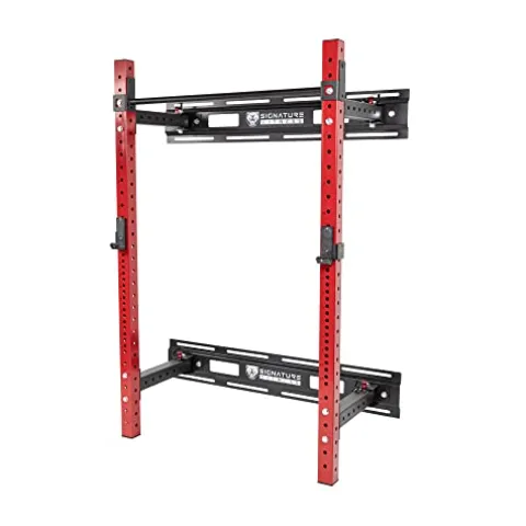Signature Fitness Wall Mounted Fold-in Power Cage Squat Rack Red