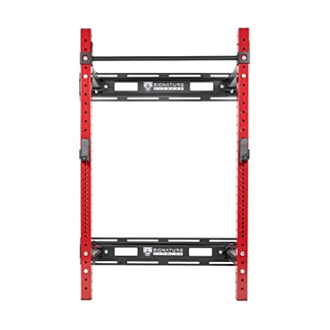 Signature Fitness Wall Mounted Fold-in Power Cage Squat Rack Red