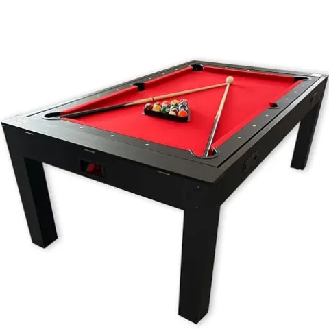 SIMBASHOPPING USA 7 FT Multi Games Pool Table Red Air Hockey + Table Tennis + Table Top – Strike Red, Black