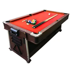SIMBASHOPPING USA 7FT Multigame Pool Table Red/Brown – Air Hockey & Table Tennis