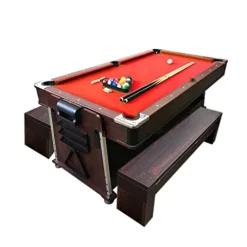 SIMBASHOPPING USA 7FT Multigame Pool Table with Air Hockey, Table Tennis, Red Brown
