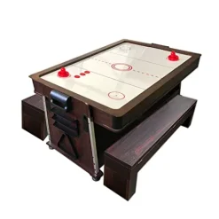 SIMBASHOPPING USA 7FT Multigame Pool Table with Air Hockey, Table Tennis, Red Brown