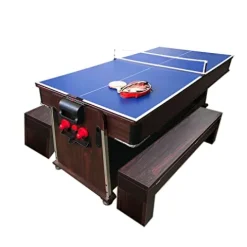 SIMBASHOPPING USA 7FT Multigame Pool Table with Air Hockey, Table Tennis, Red Brown