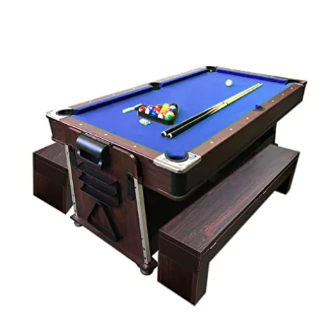 SIMBASHOPPING USA 7FT Multigame Pool Table Blue/Brown Air Hockey + Table Tennis