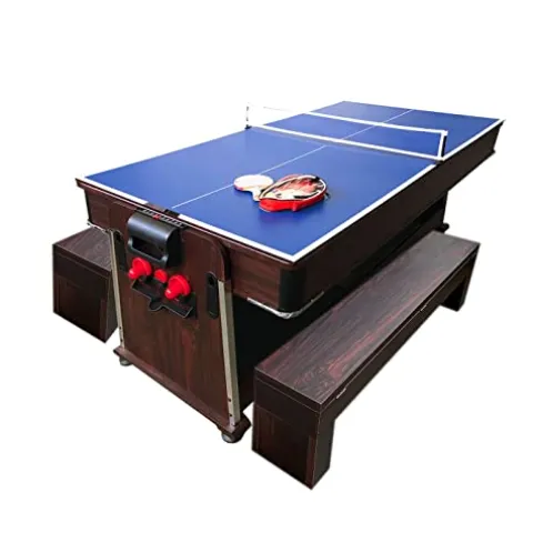 SIMBASHOPPING USA 7FT Multigame Pool Table Blue/Brown Air Hockey + Table Tennis