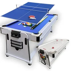 SIMBASHOPPING USA Pool Table 7FT Multigame Blue Air Hockey + Table Tennis + Table Top – Polar Blue, White