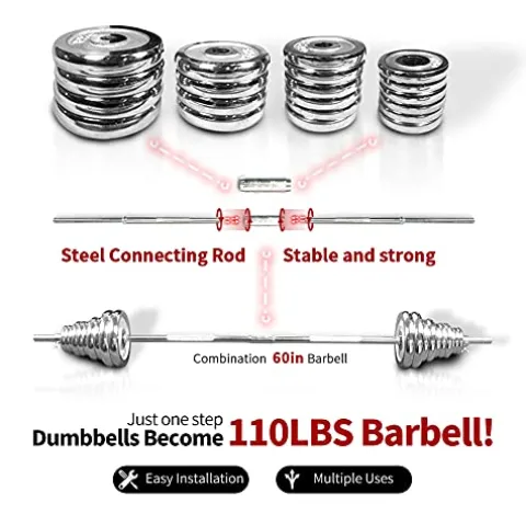 SimpleL Adjustable Dumbbells Set 110 LB Silver