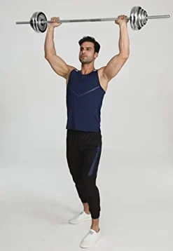 SimpleL Barbell Weight Set with Bar 210-Pound Adjustable Chrome Cast Plates Silver