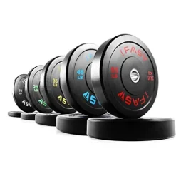 SimpleL Olympic Barbell Black Rubber Bumper Plates Set – 340LBs Total