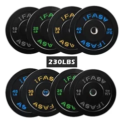 SimpleL Olympic Barbell Black Rubber Bumper Plates Set 230LBs Total