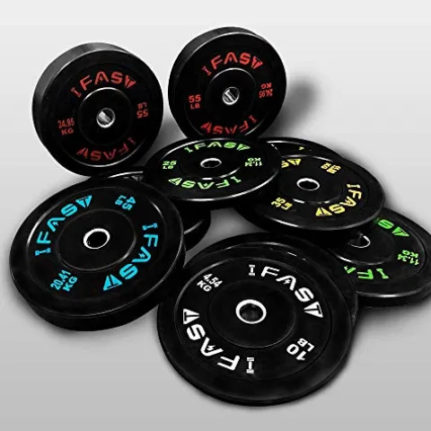 SimpleL Olympic Barbell Black Rubber Bumper Plates Set 230LBs Total
