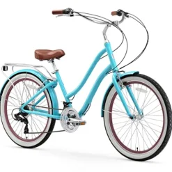 sixthreezero EVRYjourney Women’s 21-Speed Step-Through Hybrid Cruiser Bicycle Teal w/Brown Seat/Grips