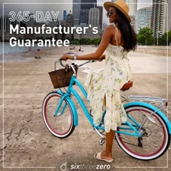 sixthreezero EVRYjourney Women’s 21-Speed Step-Through Hybrid Cruiser Bicycle Teal w/Brown Seat/Grips