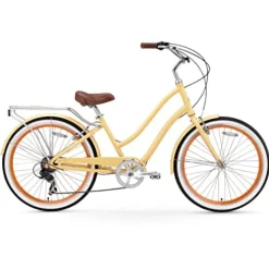 sixthreezero EVRYjourney Women’s 7-Speed Hybrid Cruiser Bicycle Cream w/Brown Seat/Grips
