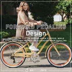 sixthreezero EVRYjourney Women’s 7-Speed Hybrid Cruiser Bicycle Cream w/Brown Seat/Grips