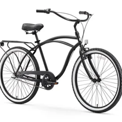 sixthreezero Men’s Beach Cruiser Bike 7-Speed Step-Through Touring Hybrid Bicycle Matte Black w/ Black Seat/Grips
