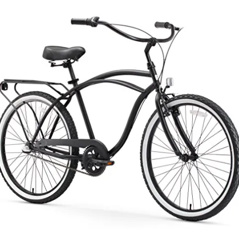 sixthreezero Men’s Beach Cruiser Bike 7-Speed Step-Through Touring Hybrid Bicycle Matte Black w/ Black Seat/Grips