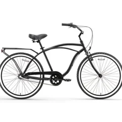 sixthreezero Men’s Beach Cruiser Bike 7-Speed Step-Through Touring Hybrid Bicycle Matte Black w/ Black Seat/Grips