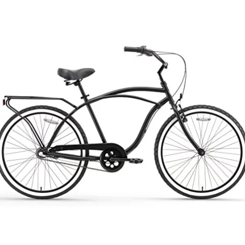 sixthreezero Men’s Beach Cruiser Bike 7-Speed Step-Through Touring Hybrid Bicycle Matte Black w/ Black Seat/Grips