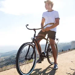 sixthreezero Men’s Beach Cruiser Bike 7-Speed Step-Through Touring Hybrid Bicycle Matte Black w/ Black Seat/Grips