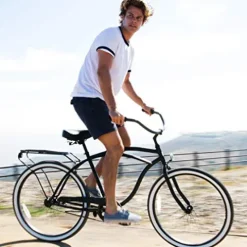 sixthreezero Men’s Beach Cruiser Bike 7-Speed Step-Through Hybrid Bicycle 26″ Brick Pool w/ Black Seat/Grips