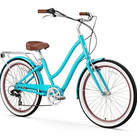 sixthreezero Women’s Beach Cruiser Bike Teal w/Brown Seat/Grips