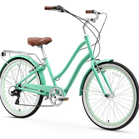 sixthreezero Women’s Beach Cruiser Bike Hybrid Bicycle Mint Green w/Brown Seat/Grips