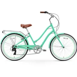 sixthreezero Women’s Beach Cruiser Bike Hybrid Bicycle Mint Green w/Brown Seat/Grips