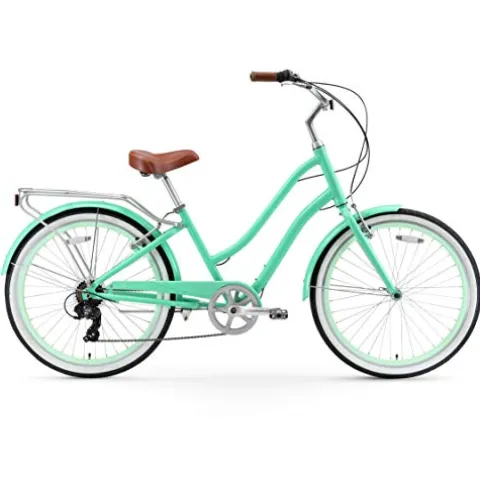 sixthreezero Women’s Beach Cruiser Bike Hybrid Bicycle Mint Green w/Brown Seat/Grips