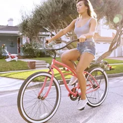 sixthreezero Women’s Beach Cruiser Bike Around The Block Hybrid Bicycle Coral w/ Black Seat/Grips