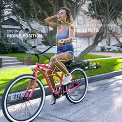 sixthreezero Women’s Beach Cruiser Bike 21-Speed Step-Through Touring Hybrid Bicycle Coral w/ Black Seat/Grips