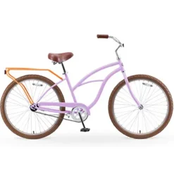 sixthreezero Women’s Beach Cruiser Bike Around The Block Lilac Ginger w/ Brown Seat/Grips