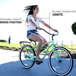 sixthreezero Women’s Beach Cruiser Bike Around The Block Lilac Ginger w/ Brown Seat/Grips