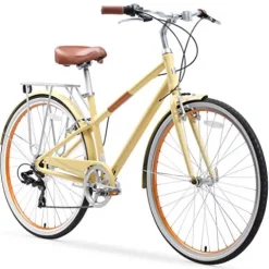 sixthreezero Women’s 7-Speed Hybrid Road Bike with Rear Rack, 28-Inch Wheels, Cream