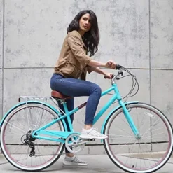 sixthreezero Women’s 7-Speed Hybrid Road Bike with Rear Rack, 28-Inch Wheels, Cream