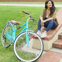 sixthreezero Women’s 7-Speed Hybrid Road Bike with Rear Rack, 28-Inch Wheels, Cream