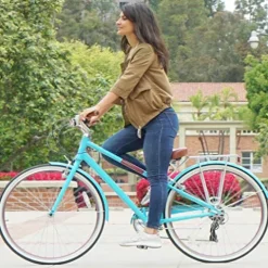 sixthreezero Women’s 7-Speed Hybrid Road Bike with Rear Rack, 28-Inch Wheels, Cream