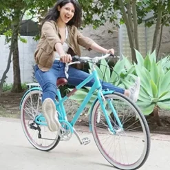 sixthreezero Women’s 7-Speed Hybrid Road Bike with Rear Rack, 28-Inch Wheels, Cream