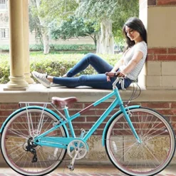 sixthreezero Women’s 7-Speed Hybrid Road Bike with Rear Rack, 28-Inch Wheels, Cream